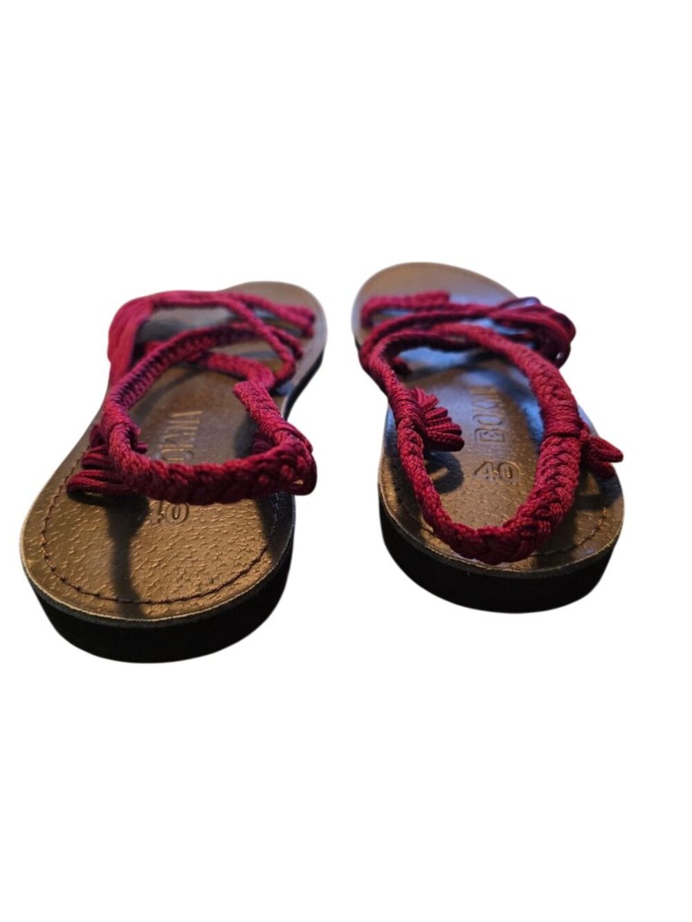 Bokyna Freedom Burgundy Thailand Handcrafted Braided Flat Sandals, 40 - Picture 4 of 5